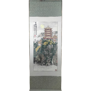 黄鹤西楼月汉绣卷轴画
