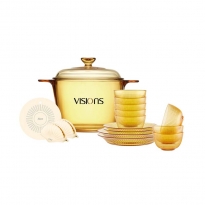康宁VISIONS 晶彩生活（升级款） 16件组 黄盒 晶彩透明深锅3.5L+晶尊饭碗8+小盘2+大