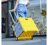 汉乐美途收纳箱户外拉杆露营置物箱车载整理箱折叠木盖野餐 HL-1201黄