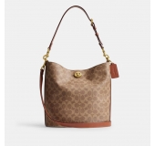 COACH蔲驰 Willow 28经典标志柔软 人造革配牛皮革 水桶包斜挎单肩包 大号 女款 棕黄色