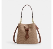 COACH蔲驰 Rowan 22 品牌徽标经典 皮革 水桶包手提包 小号 女款 棕色 CBH07-I