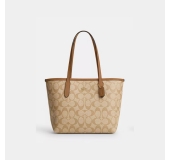 COACH蔲驰 City 23 金标Logo经典老花按 →扣 托特包Tote包购物袋单肩包 小号