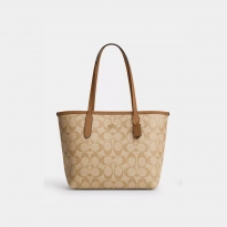 COACH蔲驰 City 23 金标Logo经典老花按 →扣 托特包Tote包购物袋单肩包 小号