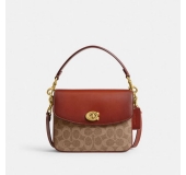COACH蔲驰 Cassie 20 经典徽标logo老花拼色链条 涂层帆布拼小牛皮 手提包 小号 女