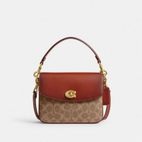 COACH蔲驰 Cassie 20 经典徽标logo老花拼色链条 涂层帆布拼小牛皮 手提包 小号 女