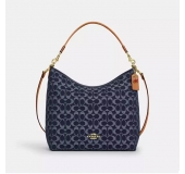 COACH蔲驰 LAUREL 36 经典印花拉链开合织物 斜挎单肩手提包 大号 女款 丹宁蓝色CY6